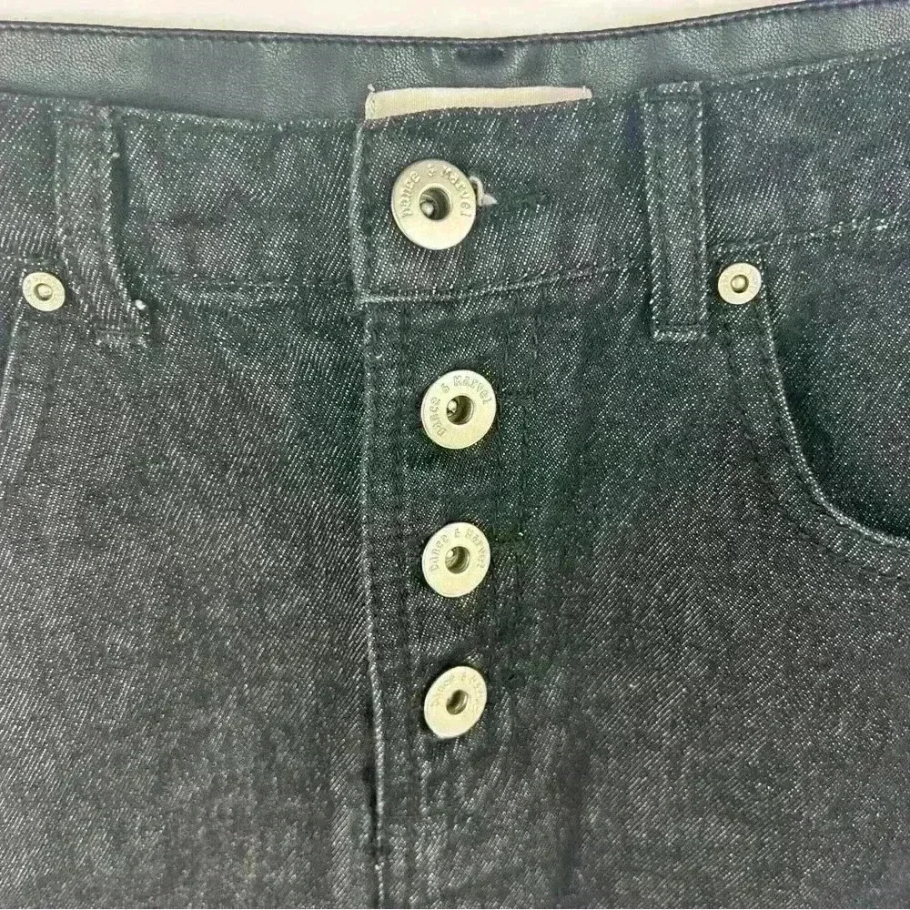 Dance & Marvel Women's‎ Distressed Black Denim faux leather Mini Skirt Size M - Picture 2 of 13